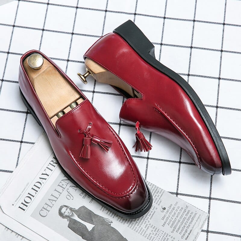 Men's Red PU Leather Tassel Wedding Loafers