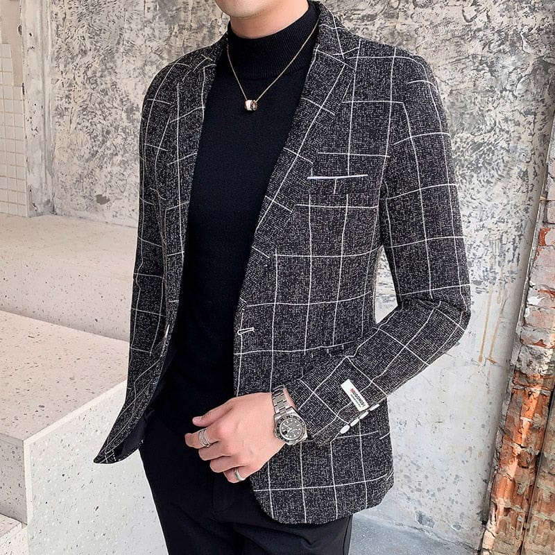 Men's Plus Size Plaid Slim Fit Business Blazer Jacket