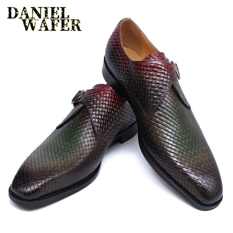 Men's Monk Strap Mix Color Genuine Leather Slip-On Dress Loafers