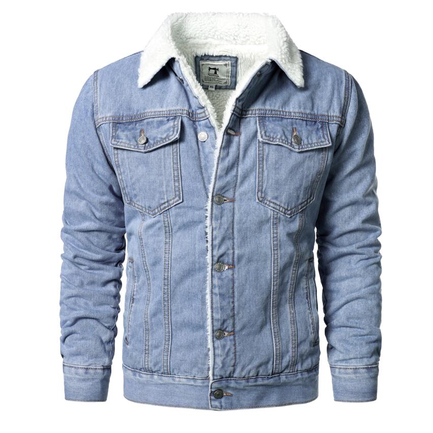 Men's Light Blue Thick Cotton Denim Jacket XS-6XL