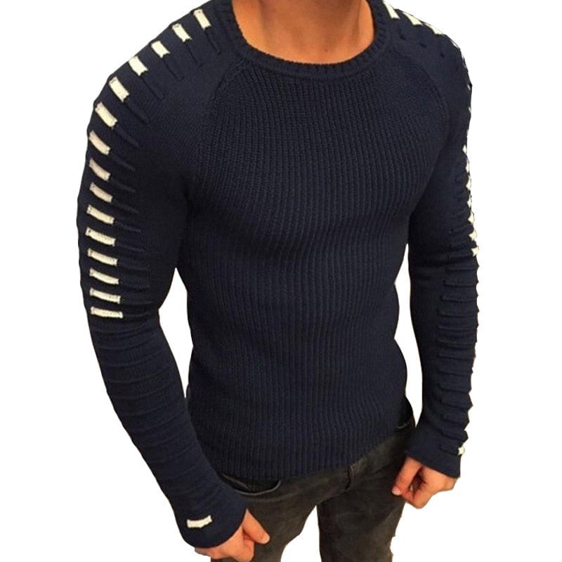 Men's O-Neck Patchwork Knit Pullover Sweater