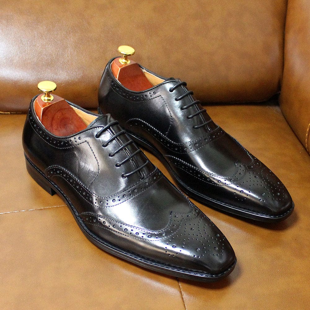 Men's black wingtip brogue oxford dress shoes product photo