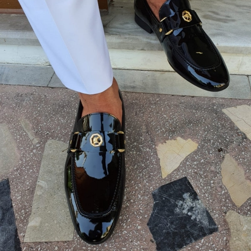 Men's Black Round Toe Slip-On Dress Loafers