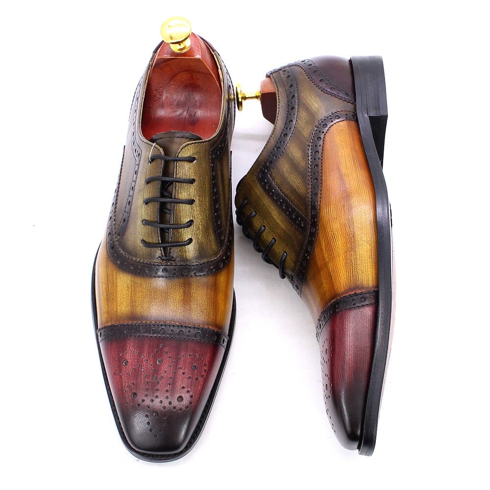 Men's Handmade Calf Leather Cap Toe Oxford Brogue Dress Shoes