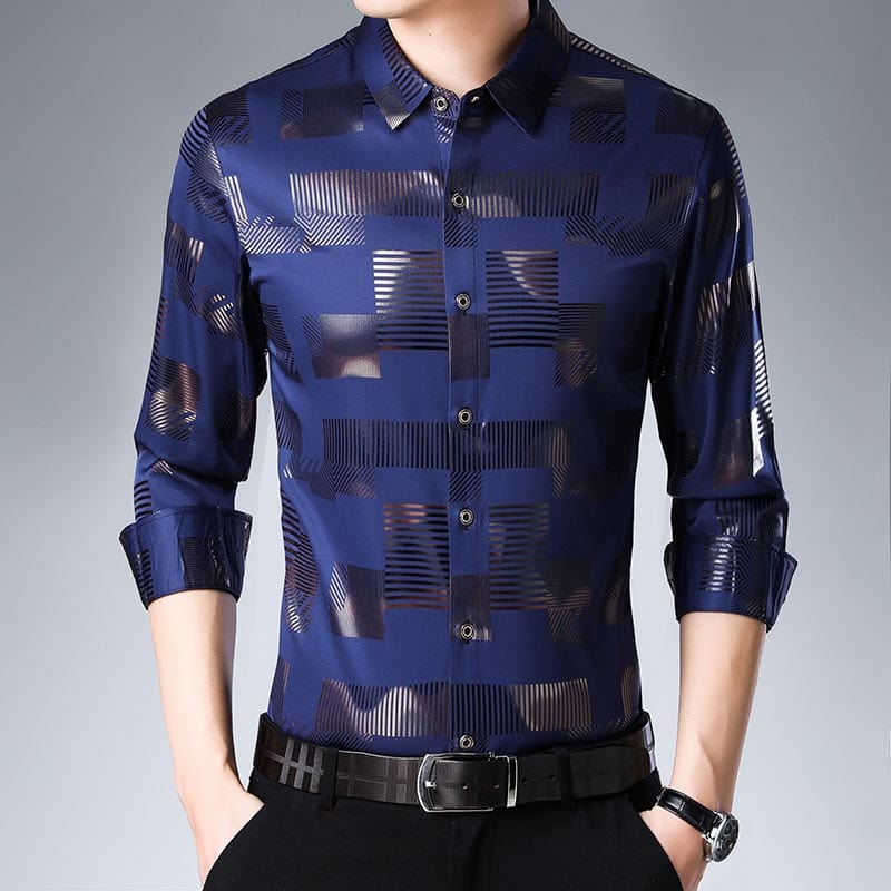 Men's Plaid Slim Fit Long Sleeve Dress Shirt