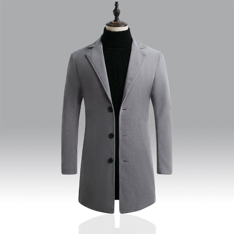 Men's Solid Color Single Breasted Trench Windbreaker