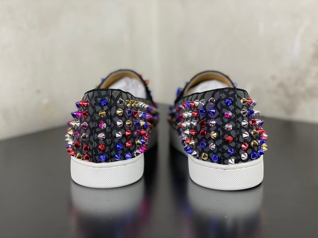 Men's Red Bottom Leather Low Top Rivet Casual Sneakers