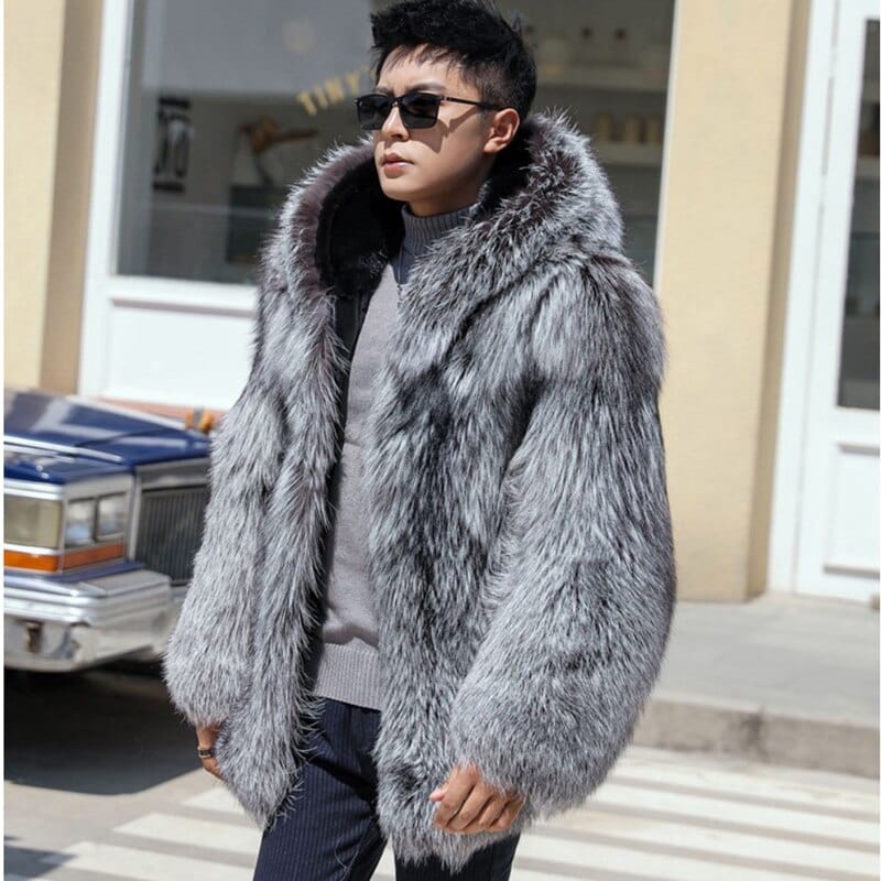Men's Hooded Faux Fur Plush Winter Coat Windbreaker