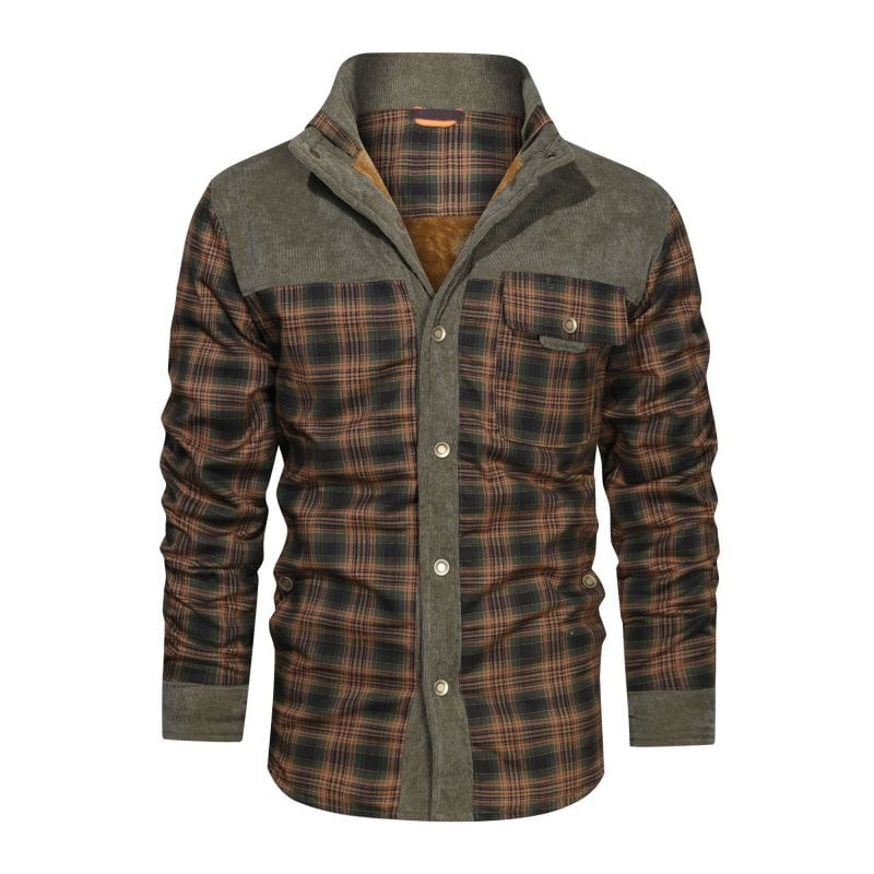 Men's Flannel Shirt Style Fleece Hooded Winter Jacket
