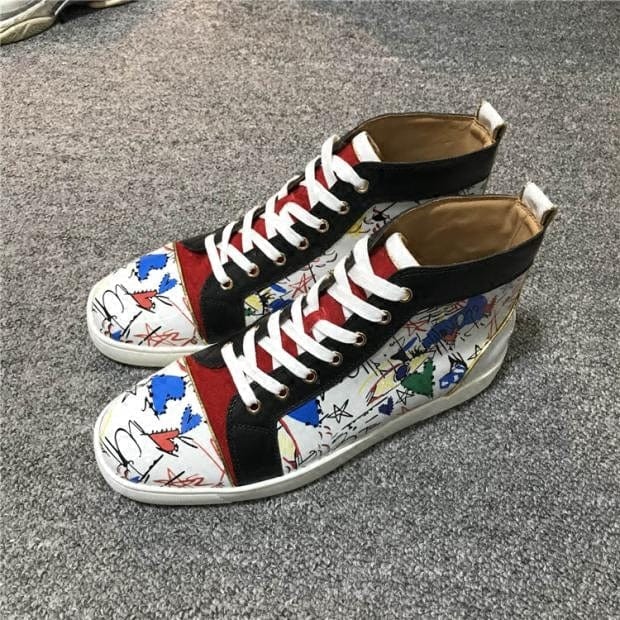 Men's and Women's Red Bottom High-Top Leather Winter Sneakers