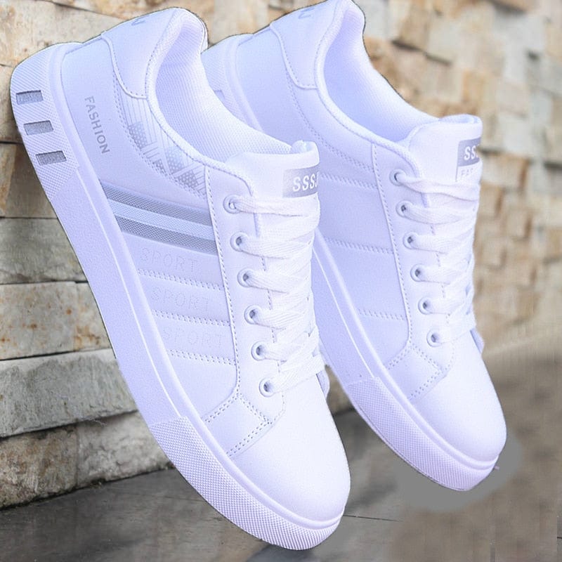 Men's Lightweight Breathable Lace-Up White Casual Sneakers Travel