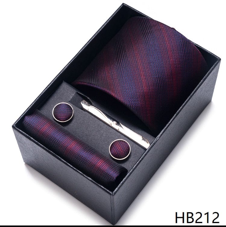Men's Blue Gold Silk Tie, Handkerchief and Cufflink Set