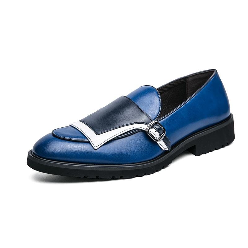 Men's Beige Blue Monk Strap PU Leather Party Loafers