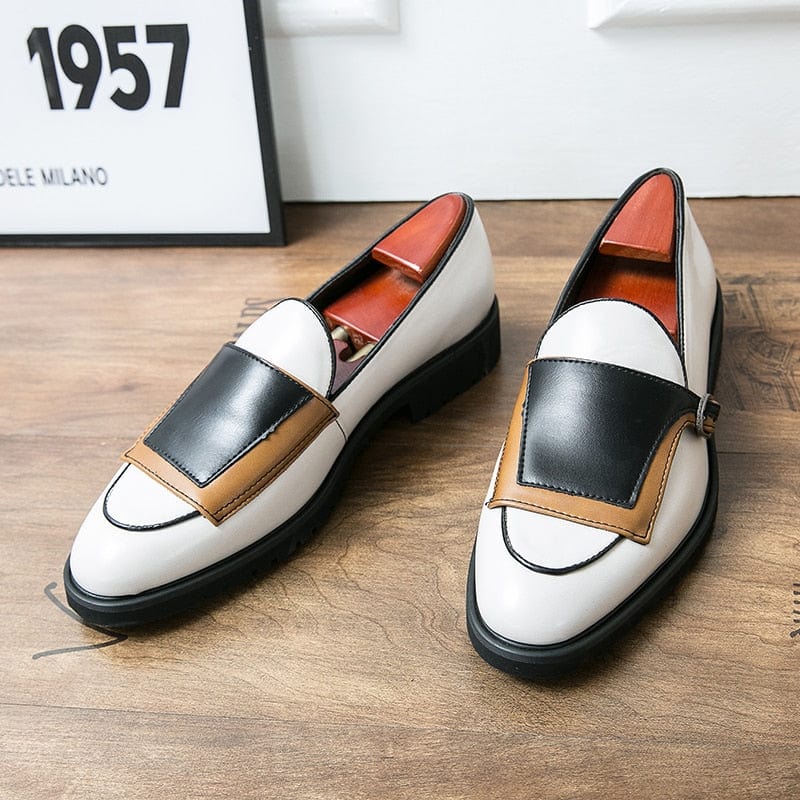 Men's Beige Blue Monk Strap PU Leather Party Loafers