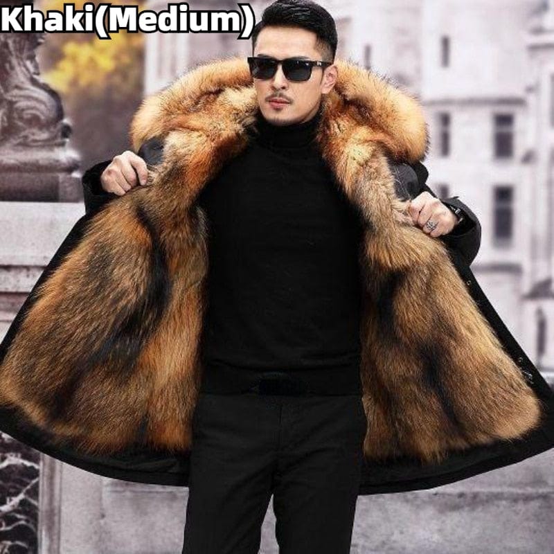 Men's Long Faux Fur Parka — Detachable Collar, Plush Lined