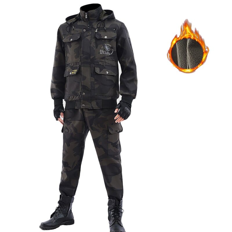 Men's Winter Fleece Work Jacket and Pants Set, Thick Mechanic Suit