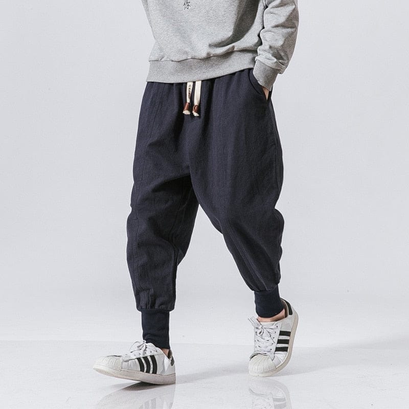 Men's Chinese Cotton Linen Elastic Waist Harem Pants