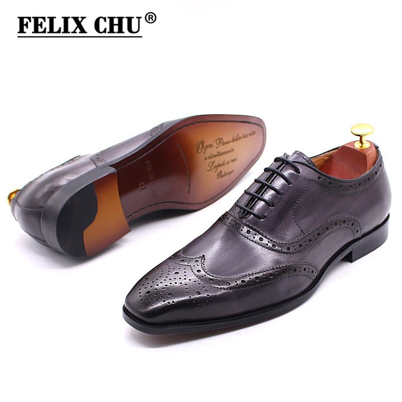 Men's Handcrafted Calfskin Wingtip Brogue Oxford Dress Shoes