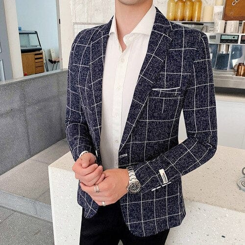 Men's Plus Size Plaid Slim Fit Business Blazer Jacket