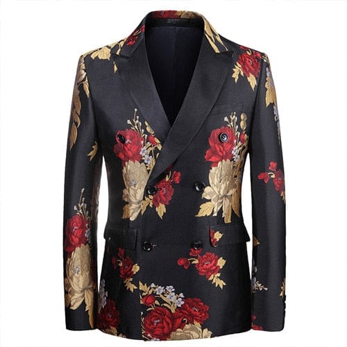Men's Double-Breasted Slim Fit Tuxedo Blazer — Black & Blue