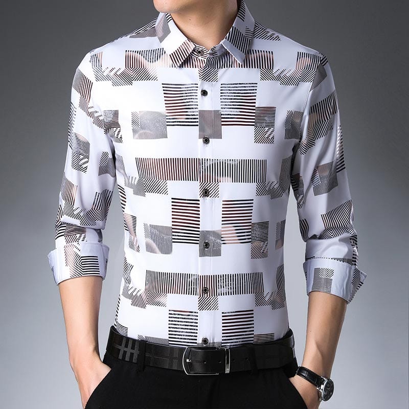 Men's Plaid Slim Fit Long Sleeve Dress Shirt