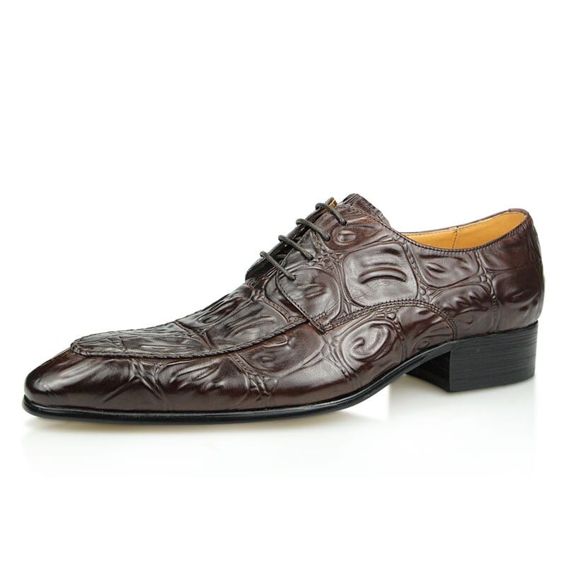Men's Hand-Stitched Crocodile Print Derby Leather Dress Shoes