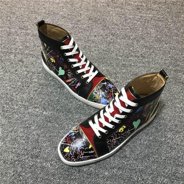 Men's and Women's Red Bottom High-Top Leather Winter Sneakers