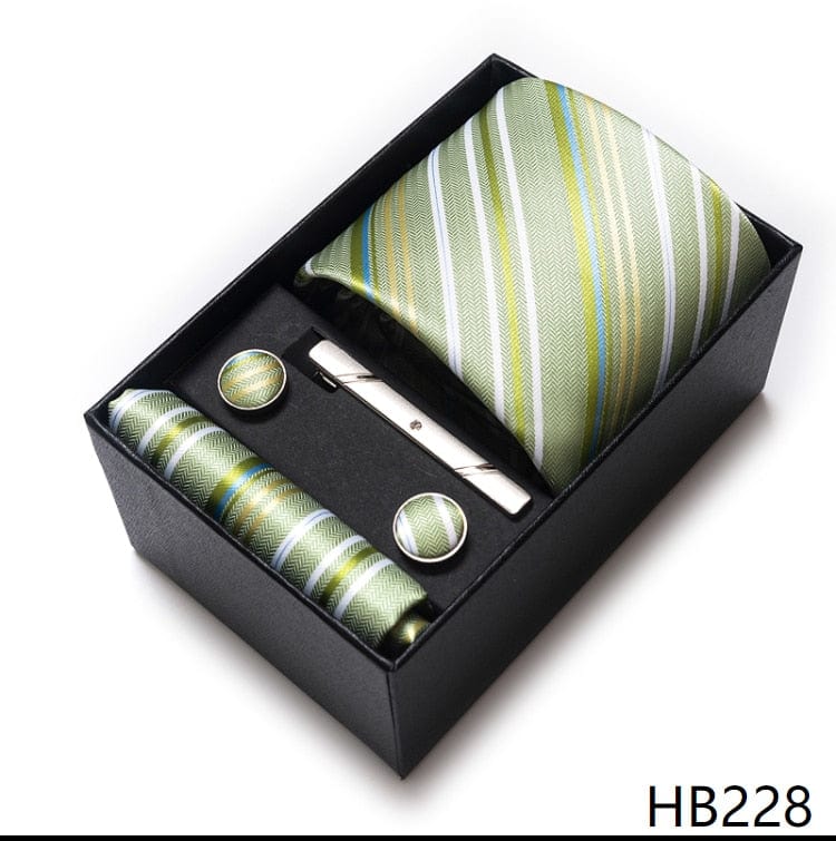 Men's Blue Gold Silk Tie, Handkerchief and Cufflink Set