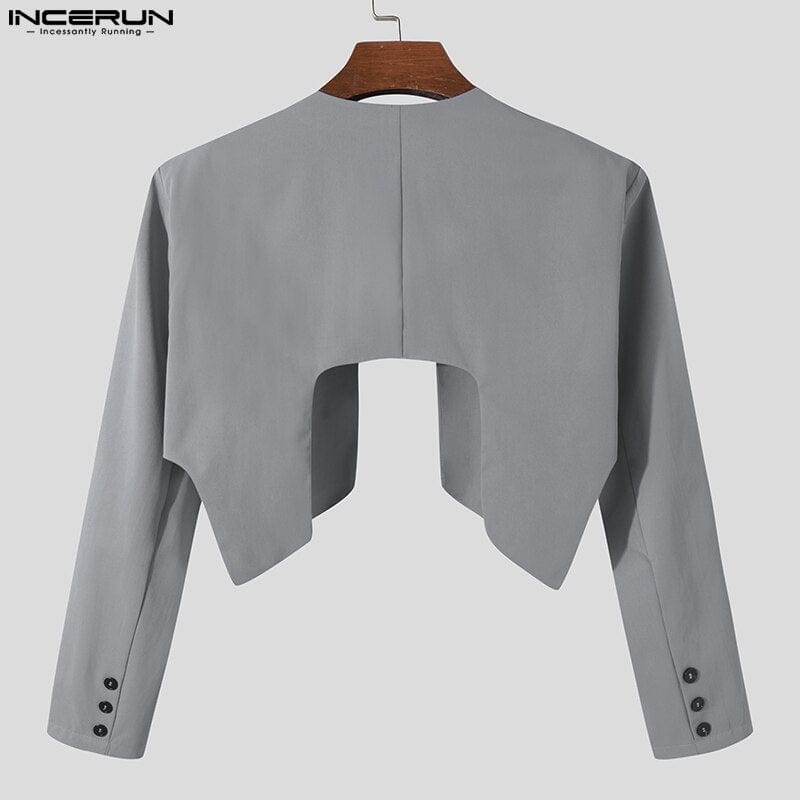 Men's Solid Open Stitch Irregular Thin Crop Blazer Streetwear S-5XL
