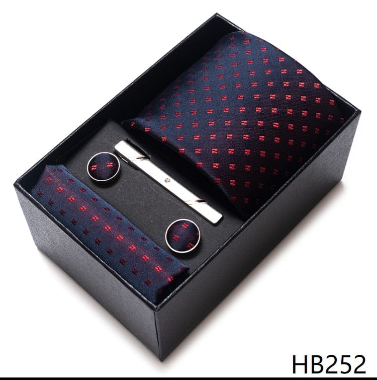 Men's Blue Gold Silk Tie, Handkerchief and Cufflink Set