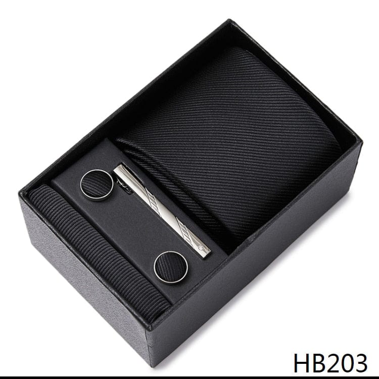 Men's Blue Gold Silk Tie, Handkerchief and Cufflink Set