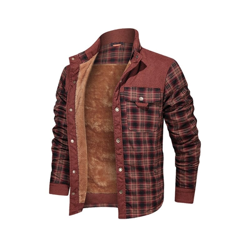 Men's Flannel Shirt Style Fleece Hooded Winter Jacket