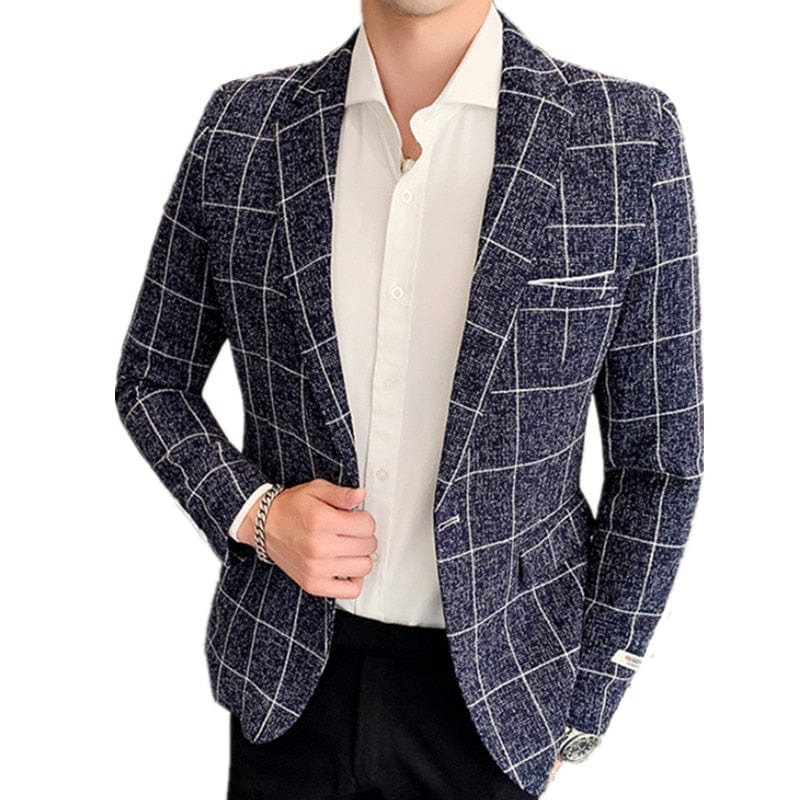 Men's Plus Size Plaid Slim Fit Business Blazer Jacket