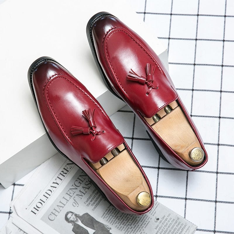 Men's Red PU Leather Tassel Wedding Loafers
