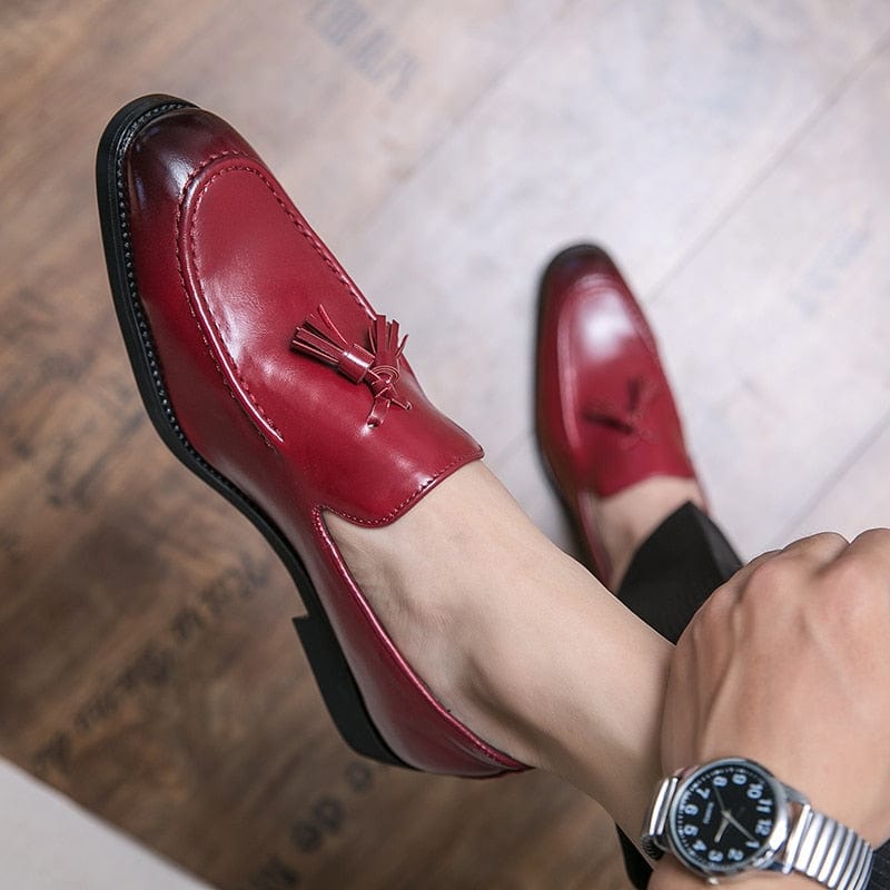 Men's Red PU Leather Tassel Wedding Loafers