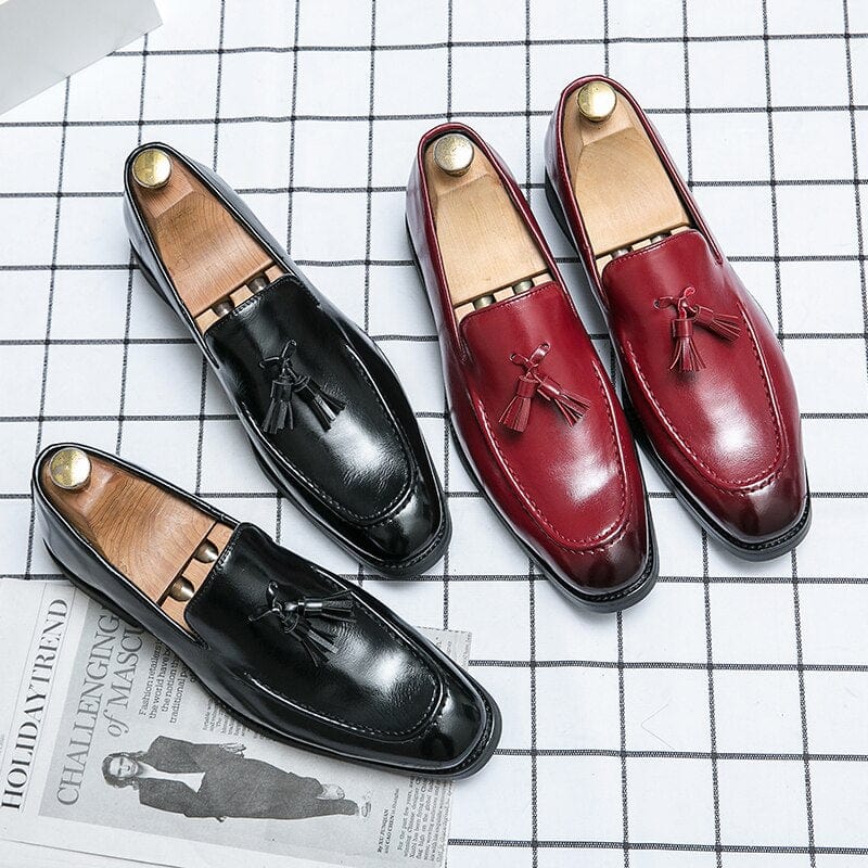 Men's Red PU Leather Tassel Wedding Loafers