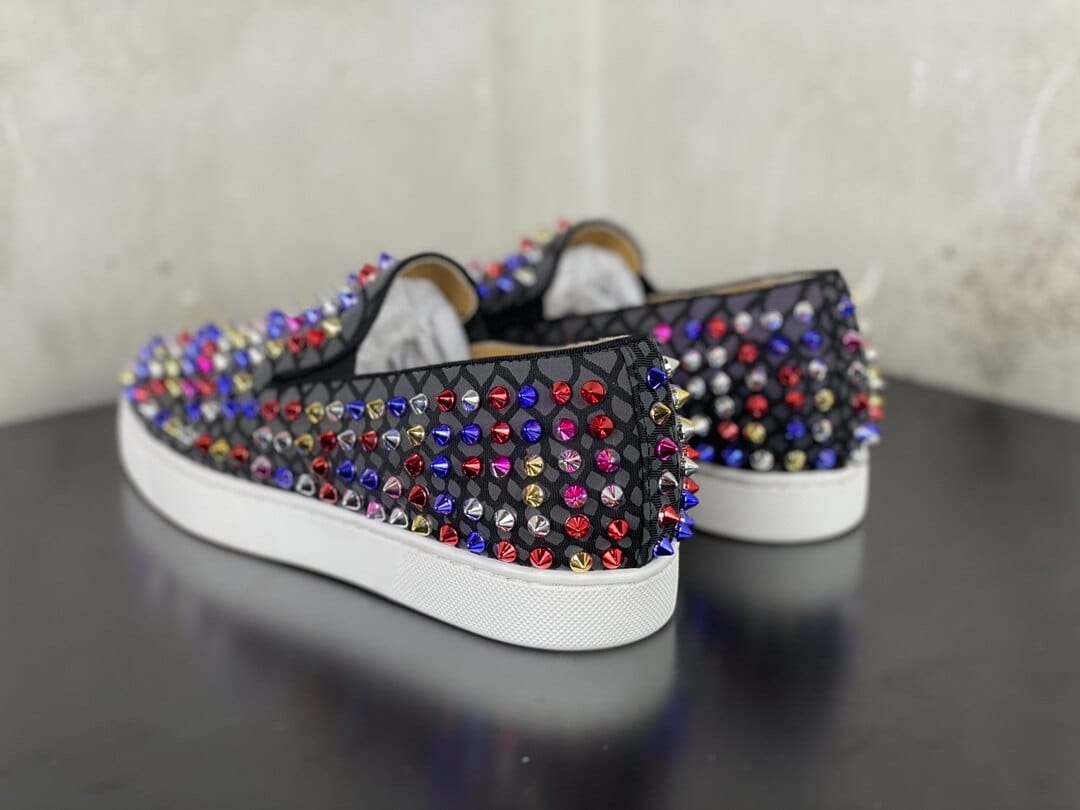 Men's Red Bottom Leather Low Top Rivet Casual Sneakers