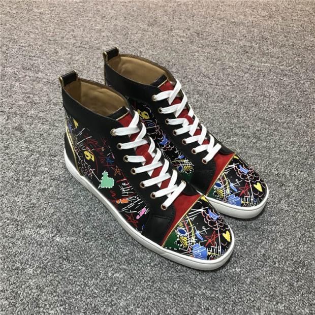 Men's and Women's Red Bottom High-Top Leather Winter Sneakers