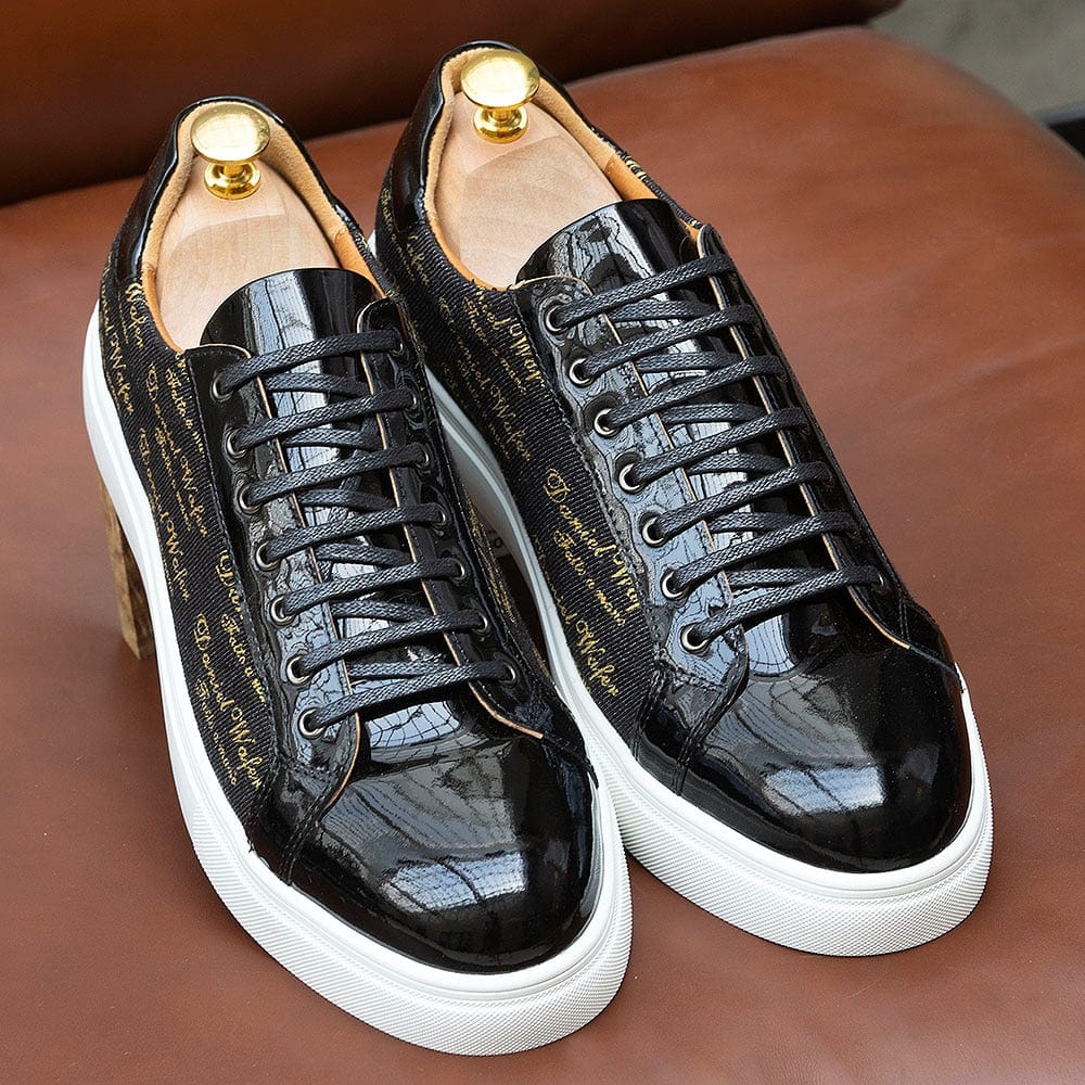 Men's Patent Leather Lace-Up Casual Flat Sneakers