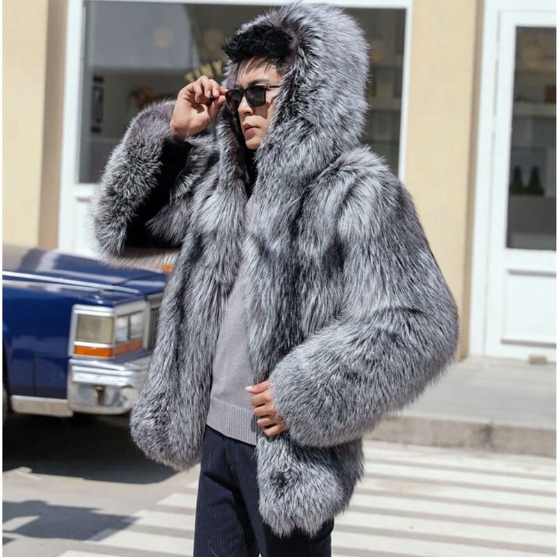 Men's Hooded Faux Fur Plush Winter Coat Windbreaker