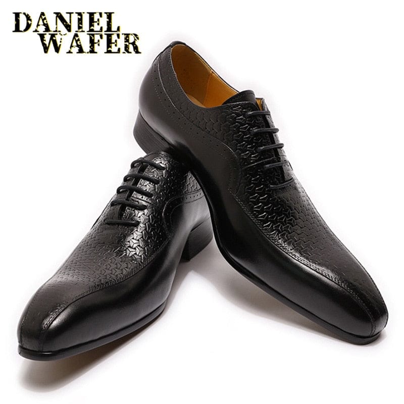 Men's Genuine Leather Pointed Oxford Formal Shoes Black Brown