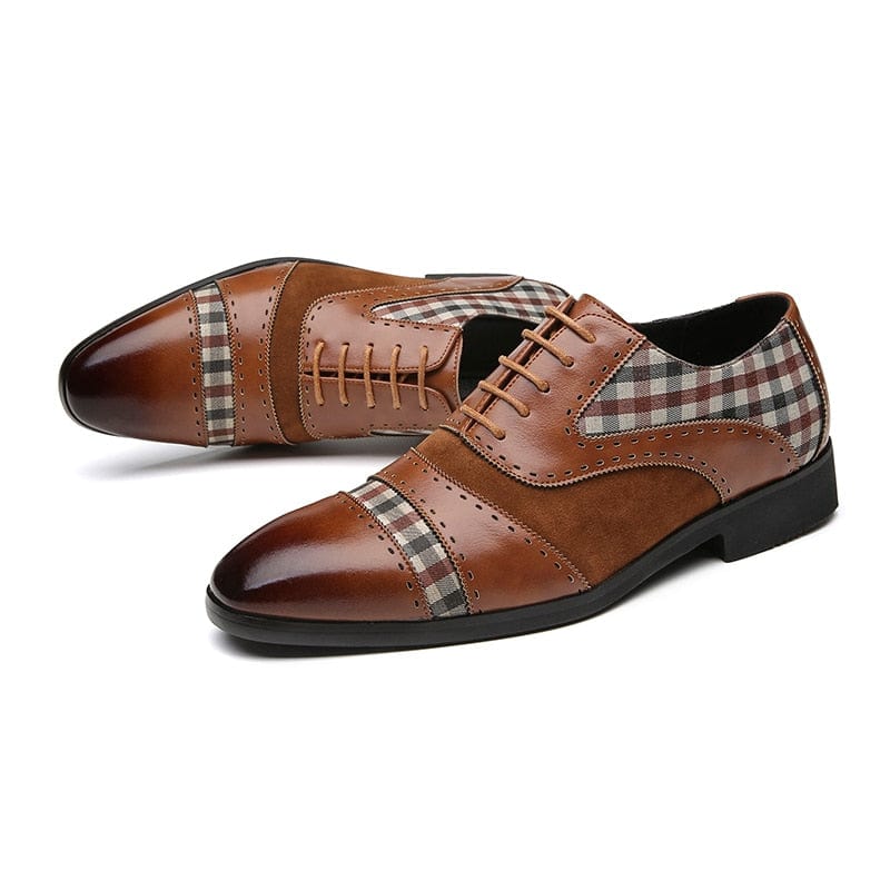 Men's Brown Black Patchwork Brogue Lace-Up Dress Shoes