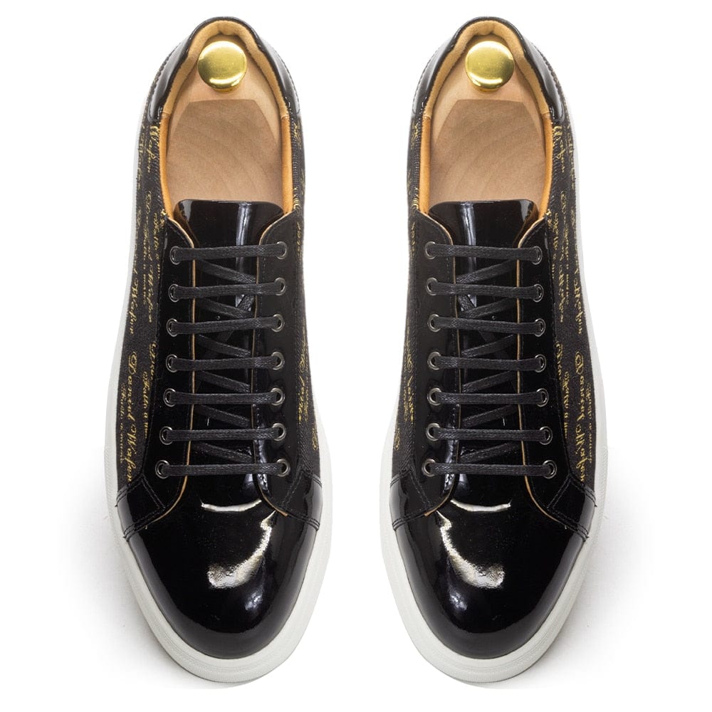 Men's Patent Leather Lace-Up Casual Flat Sneakers