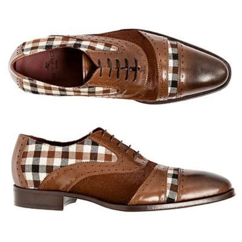 Men's Brown Black Patchwork Brogue Lace-Up Dress Shoes