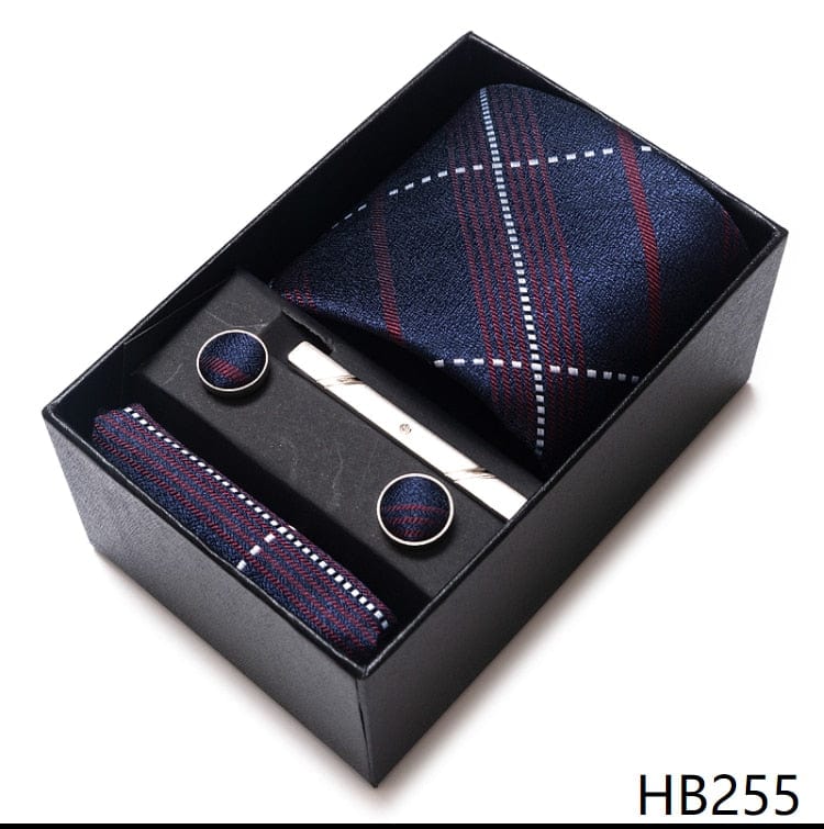 Men's Blue Gold Silk Tie, Handkerchief and Cufflink Set