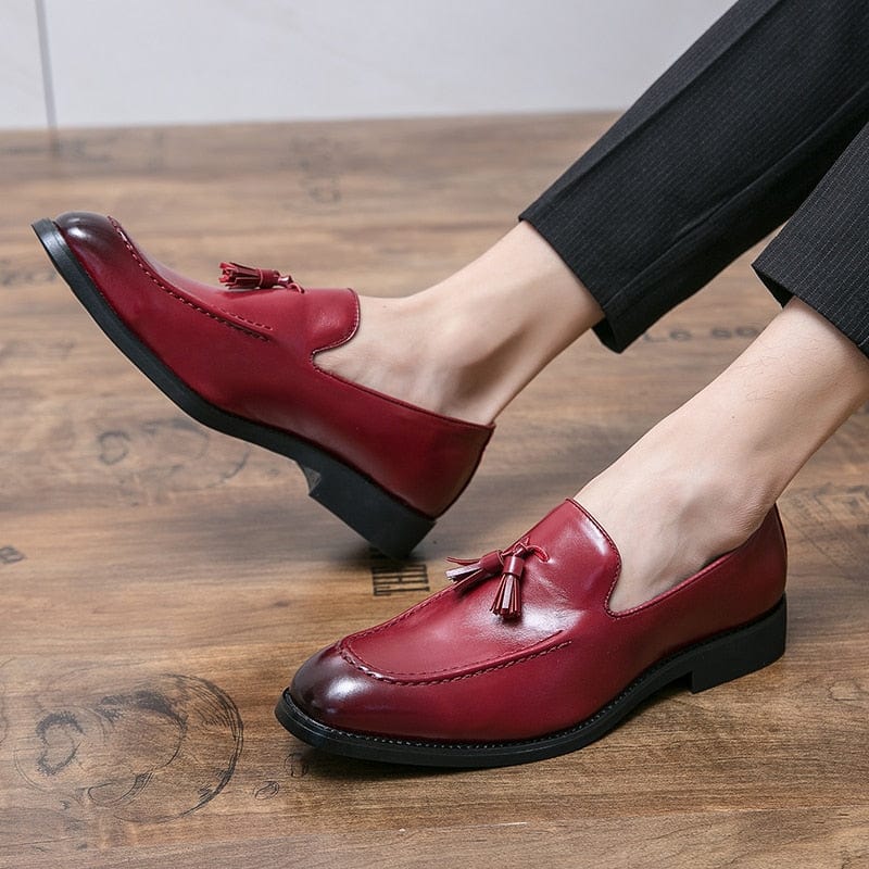 Men's Red PU Leather Tassel Wedding Loafers