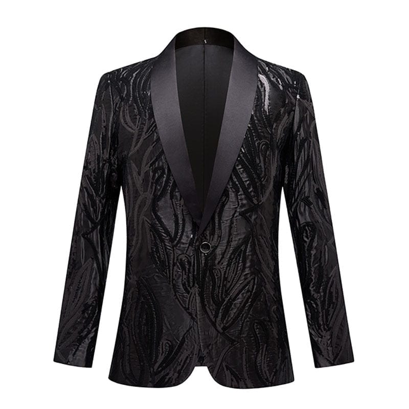 Men's Red Velvet Sequin Floral Shawl Lapel Party Blazer