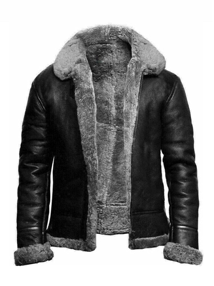 Men's Faux Fur Shearling PU Leather Winter Jacket