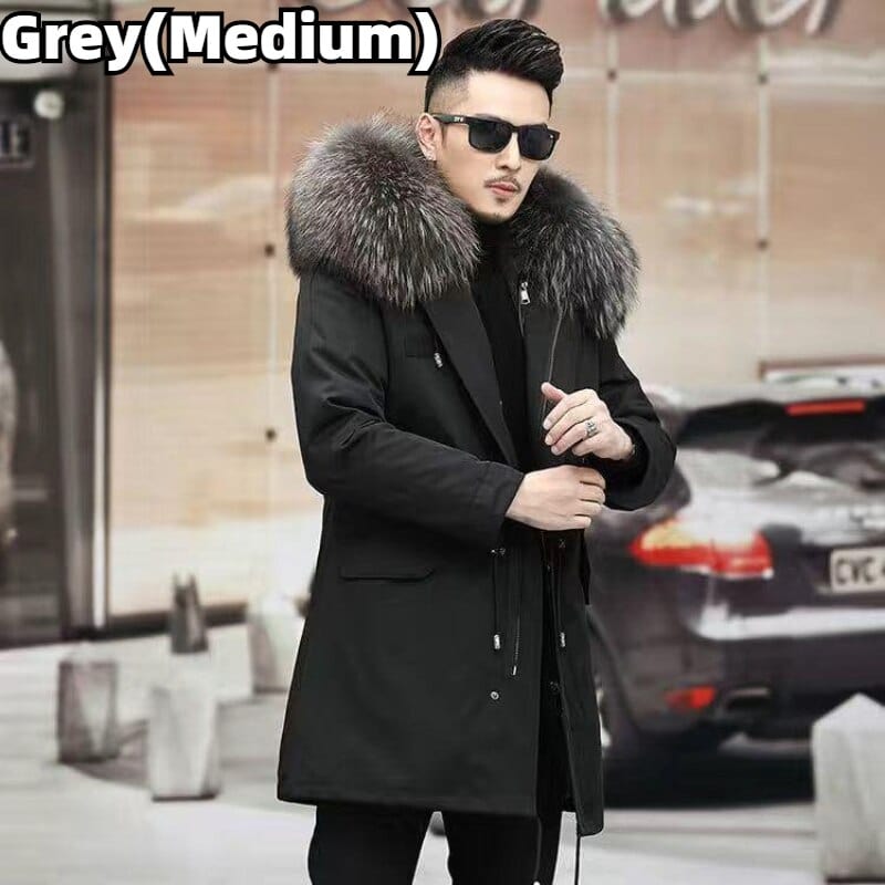 Men's Long Faux Fur Parka — Detachable Collar, Plush Lined