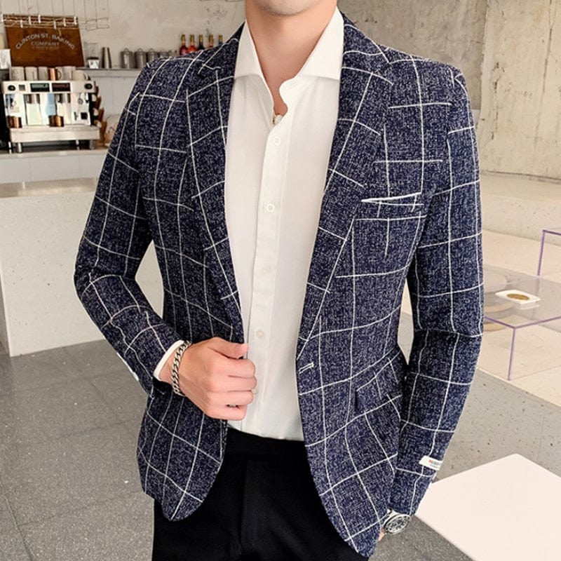 Men's Plus Size Plaid Slim Fit Business Blazer Jacket